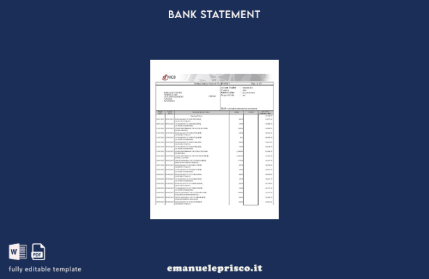 modello word di estratto conto della Mauritius Commercial Bank (MCB) in stile ve